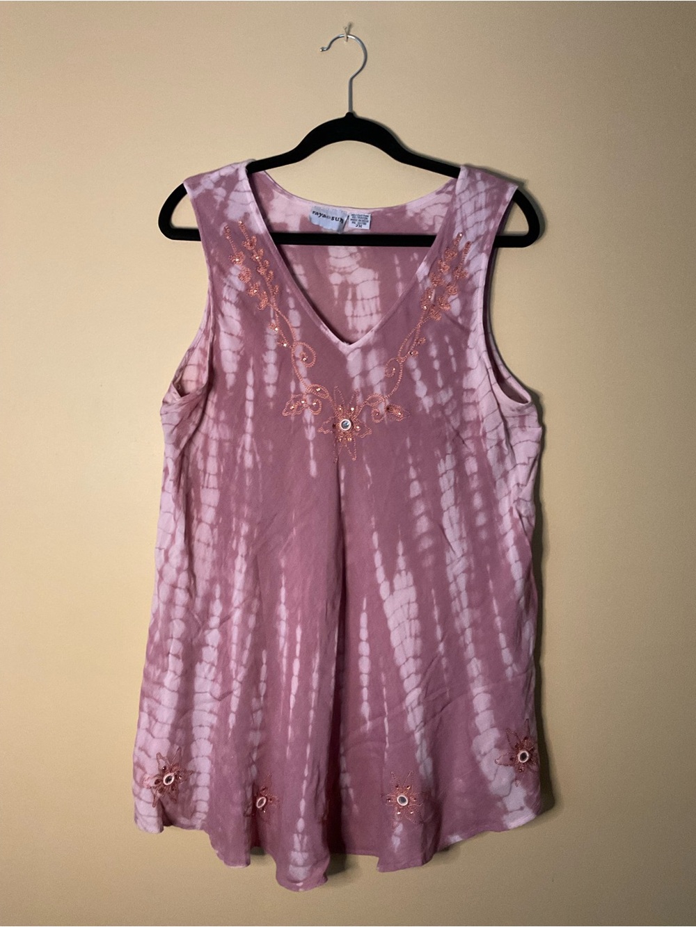 raya sun Mauve Pink Tie-Dye V-Neck Embroidered Tunic